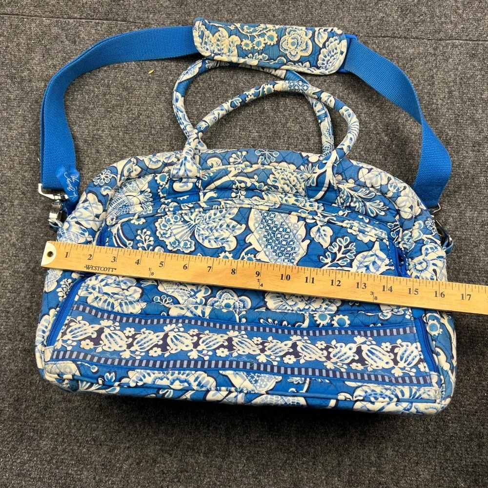 Vera Bradley Blue Floral Quilted Laptop Travel Bag Shoulder Strap 16x12x6